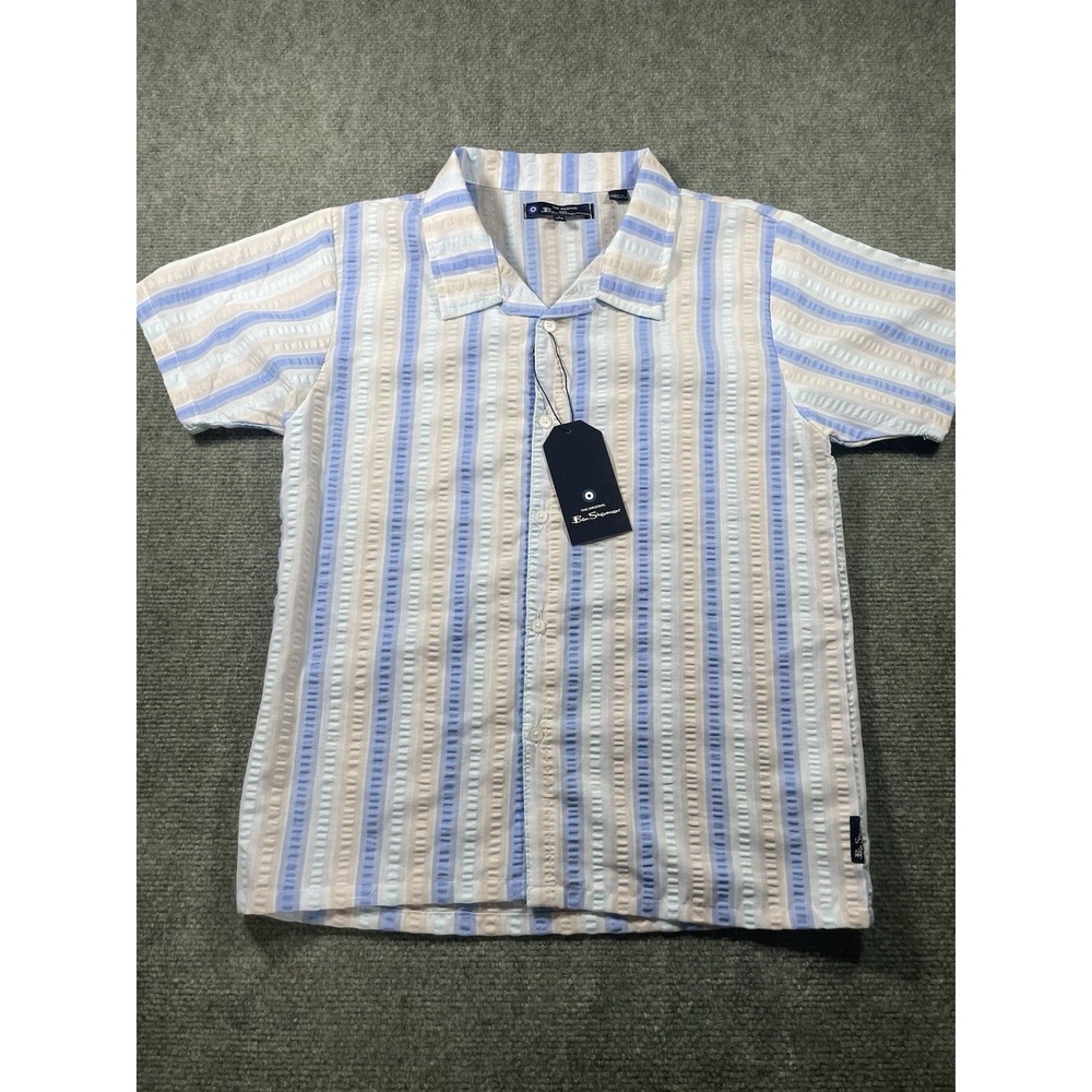 Boys Ben Sherman multi-colored vertical striped short-sleeve camp shirt L 14/16